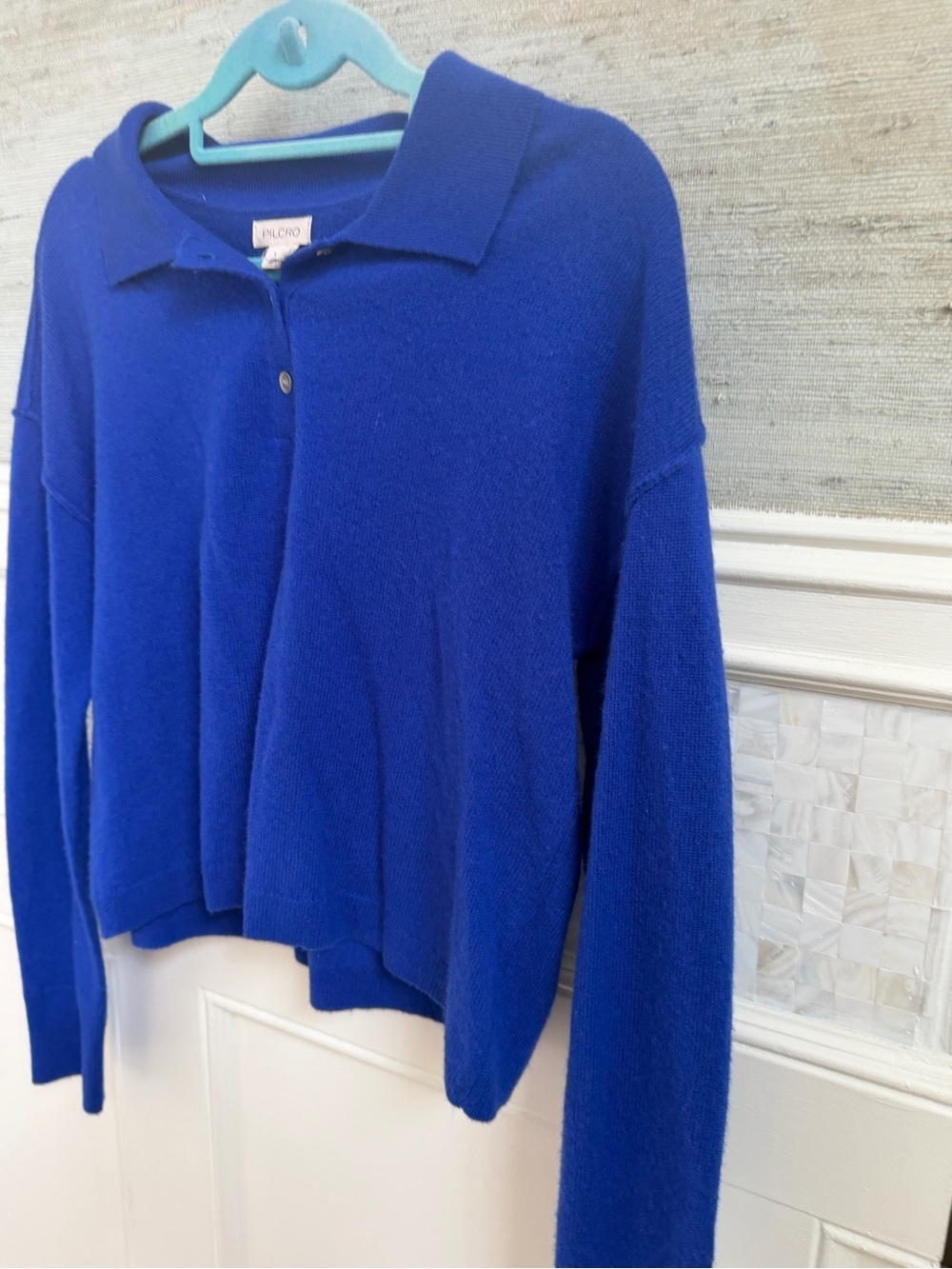 Small Anthropologie pilcro Jensen cashmere cropped collar sweater sapphire blue - Picture 7 of 14